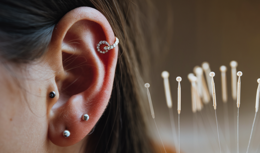 oreille-piercing-conch-arriere-plan-flou