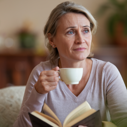 femme-salon-tasse-the-livre-plantes