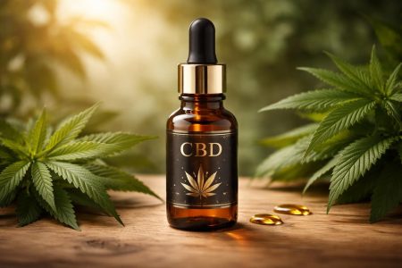 flacon-cbd-table-feuilles-chanvre