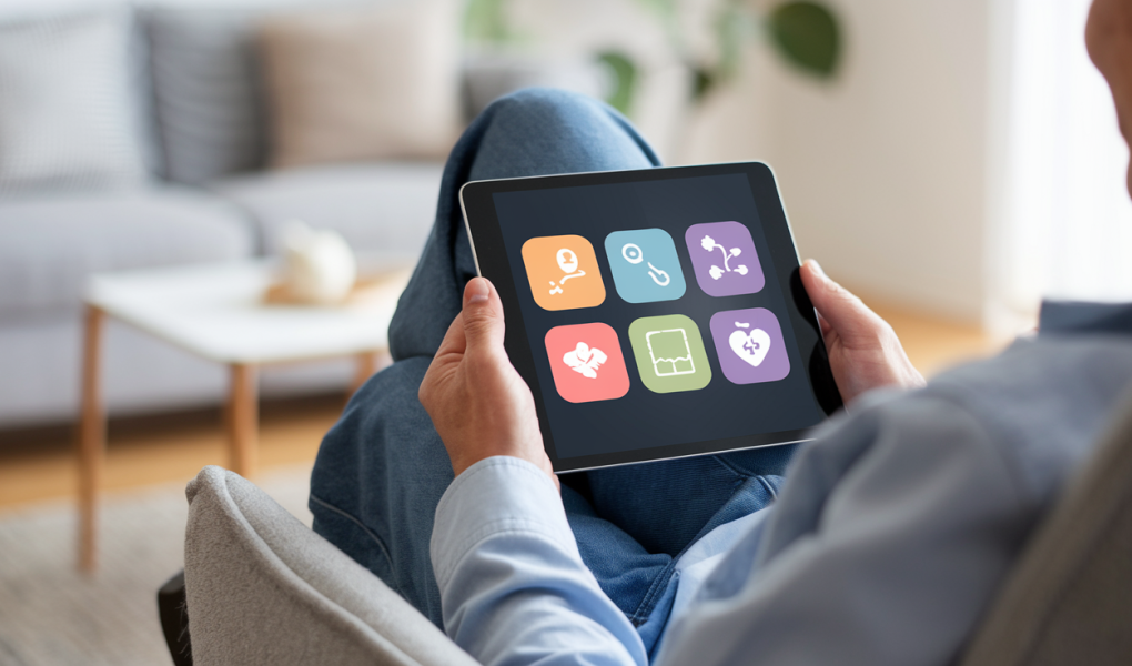 personne-tablette-salon-moderne-applications-sante